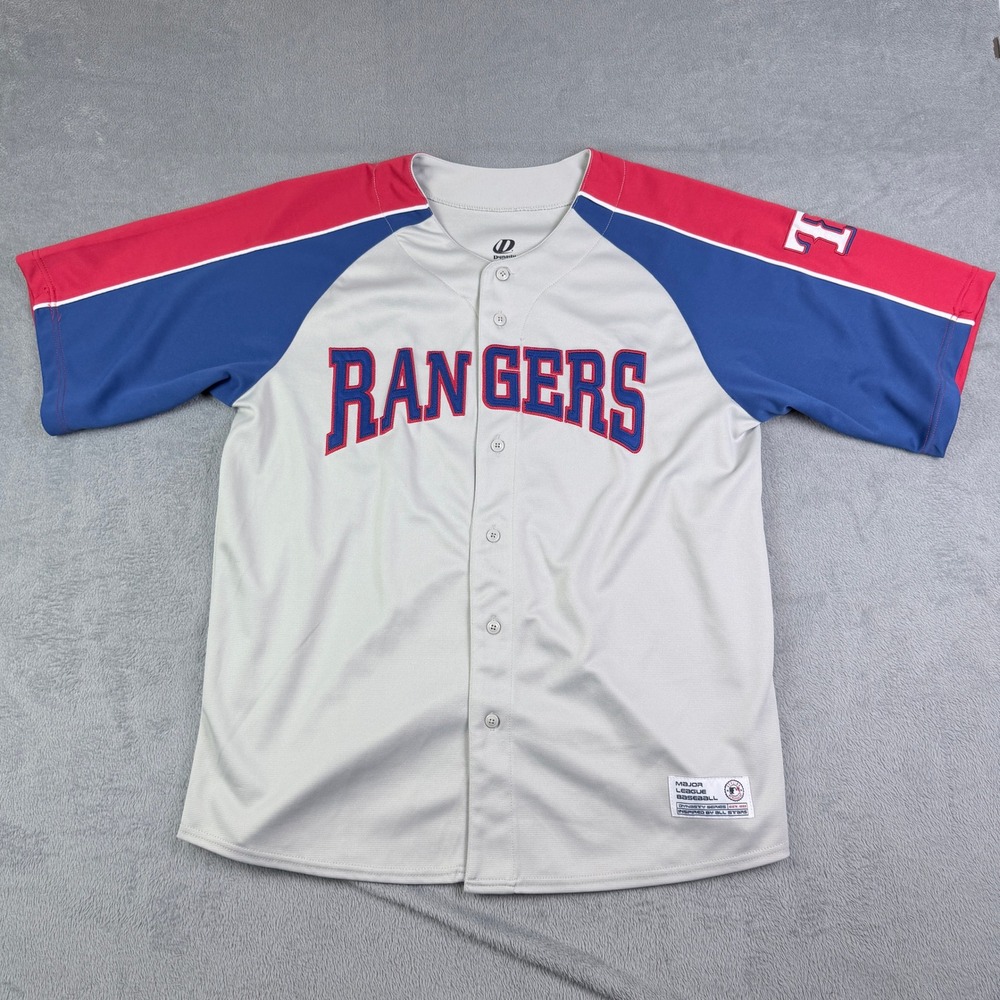 Dynasty Texas Rangers MLB Baseball Jersey Grey Red Blue Mens XL Button Up